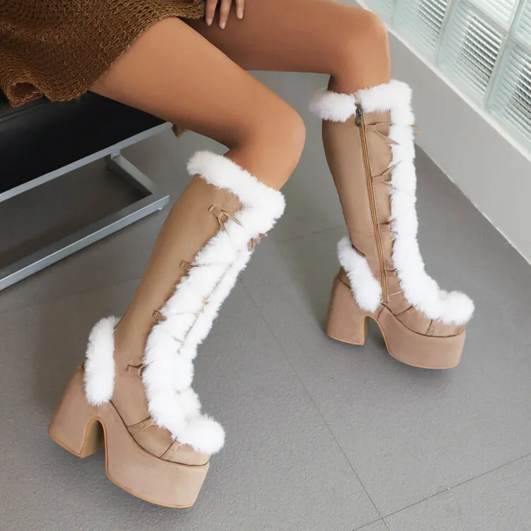 Gothic Lolita Winter Women's Snow Boots Waterproof Desk High Heeled Lavet Women's Shoes Furt Warm Boots HZ0115