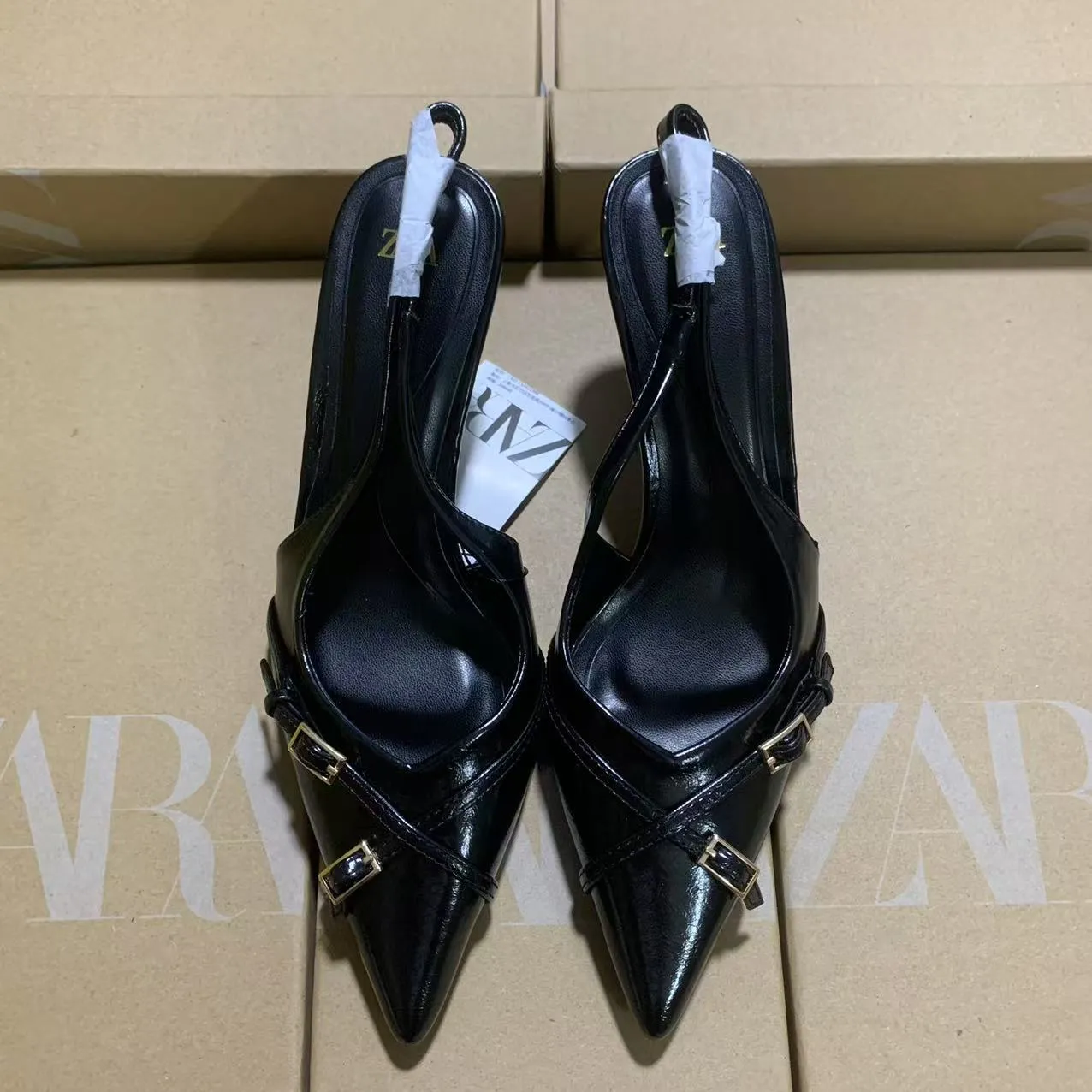 Small French Black High-Heeled Sandals Women's Shoes 2025 New Summer Temperament Famous Pointy-Headed Single Shoes HZ0115