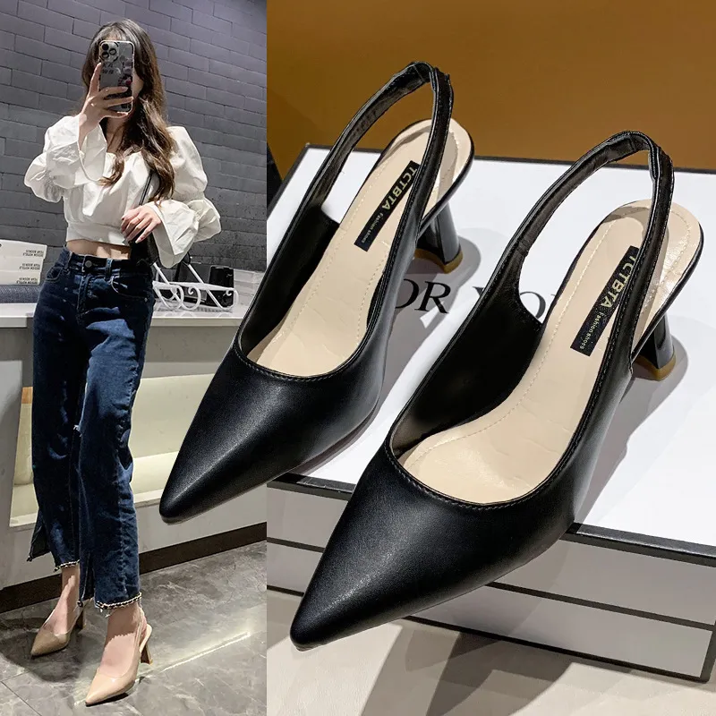 2025 Spring And Summer New Pointed High-Heeled Shoes Women Fine Heel Head Sandals Behind The Empty Light Single Shoes HZ0115