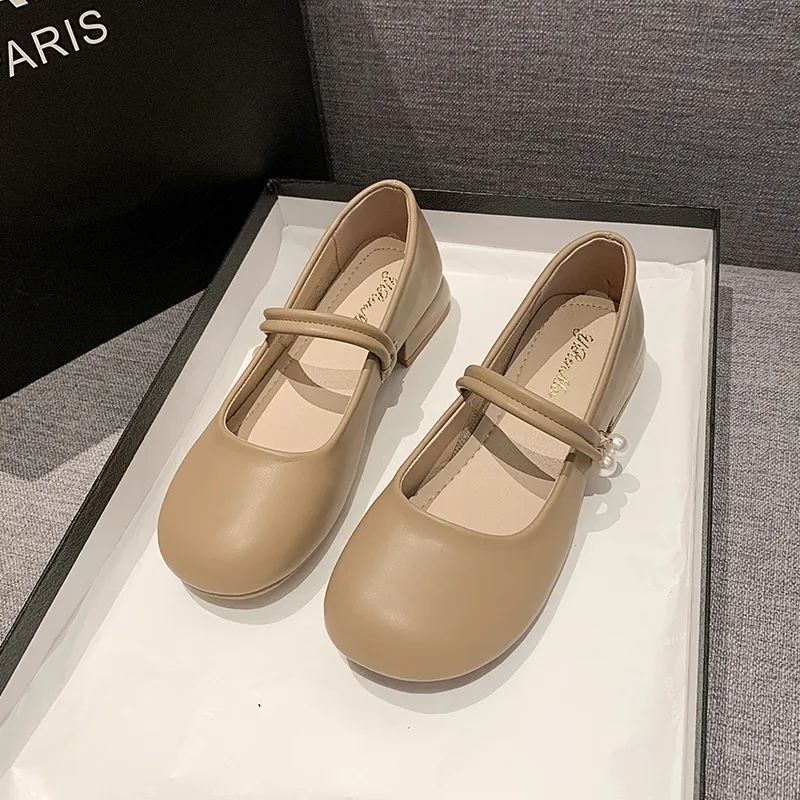 Mary Jane Shoes Women 2025 Summer New Pearl Buckle Gentle Evening Shoes Shallow Thick Heel Soft Soles Women HZ0115