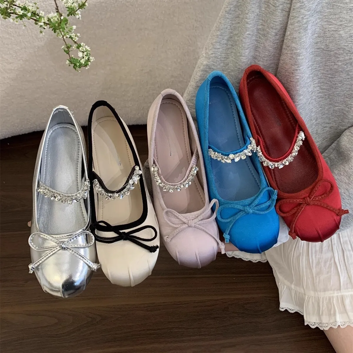 Inner Height Raised Small Silk Satin Single Shoes Women 2025 New Spring And Autumn French Retro Ballet Style Thick-Soled Mary Treasure Shoes HZ0115