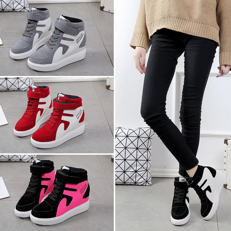 2025 New Korean Version Of The Fashion Magic Stick Thick Soles Of High-Pine Cake Shoes High-Top Shoes Color Frosted Leather Casual Shoes HZ0115