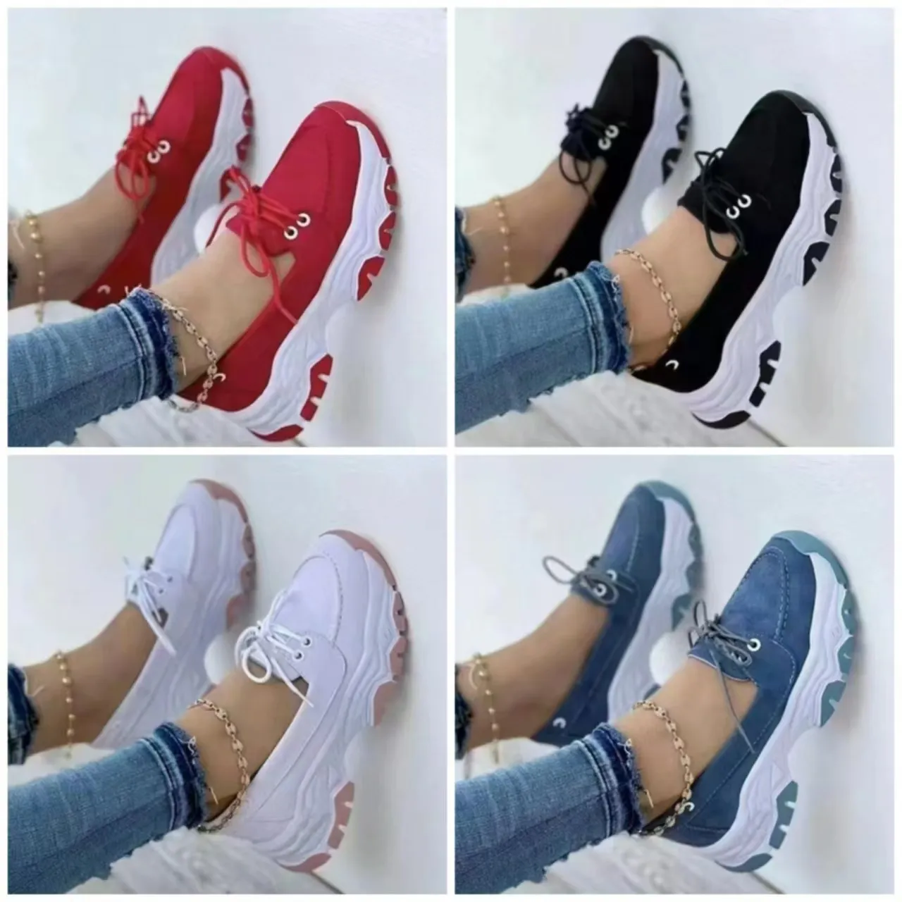 Large-Size Single-Shoe Women's Spring And Autumn New Round Head Thick Bottom Low Help With Flat-Bottomed Casual Sports Shoes Women HZ0115
